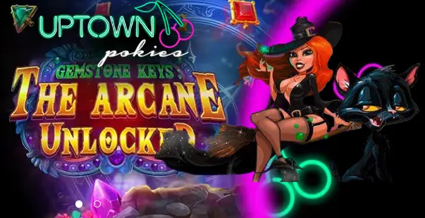 Screenshot of Uptown Pokies casino lobby interface showing game categories and promotional banners